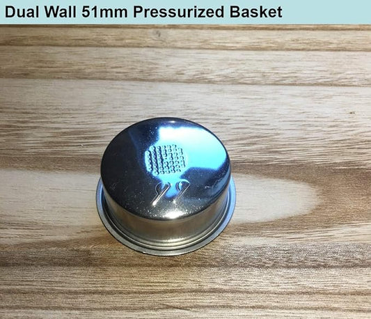 51mm Pressurized Filter Basket Stainless Steel Dual Wall Portafilter Basket Double Wall Espresso Basket Double Filter Basket Replacement Fits Delonghi Breville Mr Coffee Espresso Machine-2 Cup