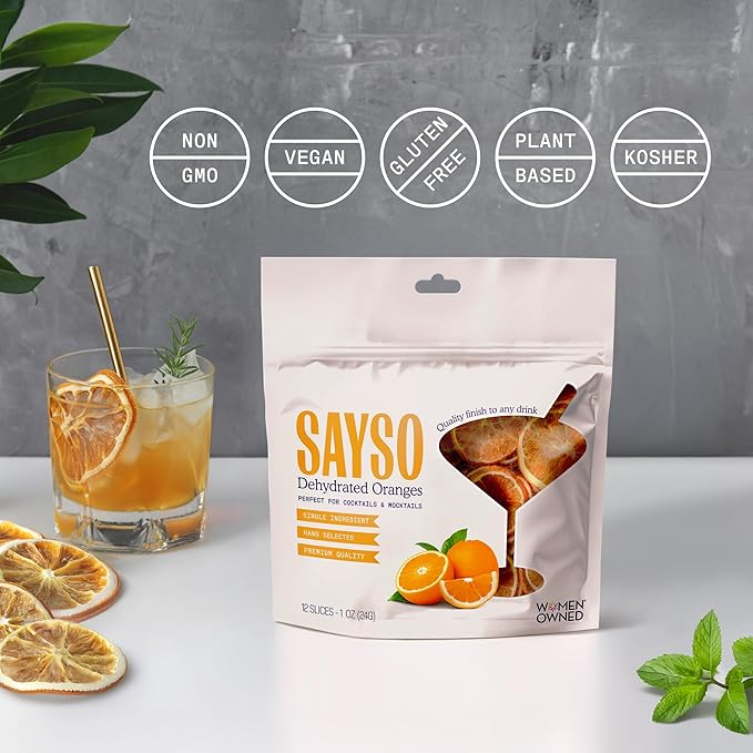 SAYSO Dehydrated Oranges | Dried Fruit Slices for Cocktail or Mocktail Garnish for Drinks | Premium Quality Citrus | Single Ingredient, Hand Selected, 12 Slices
