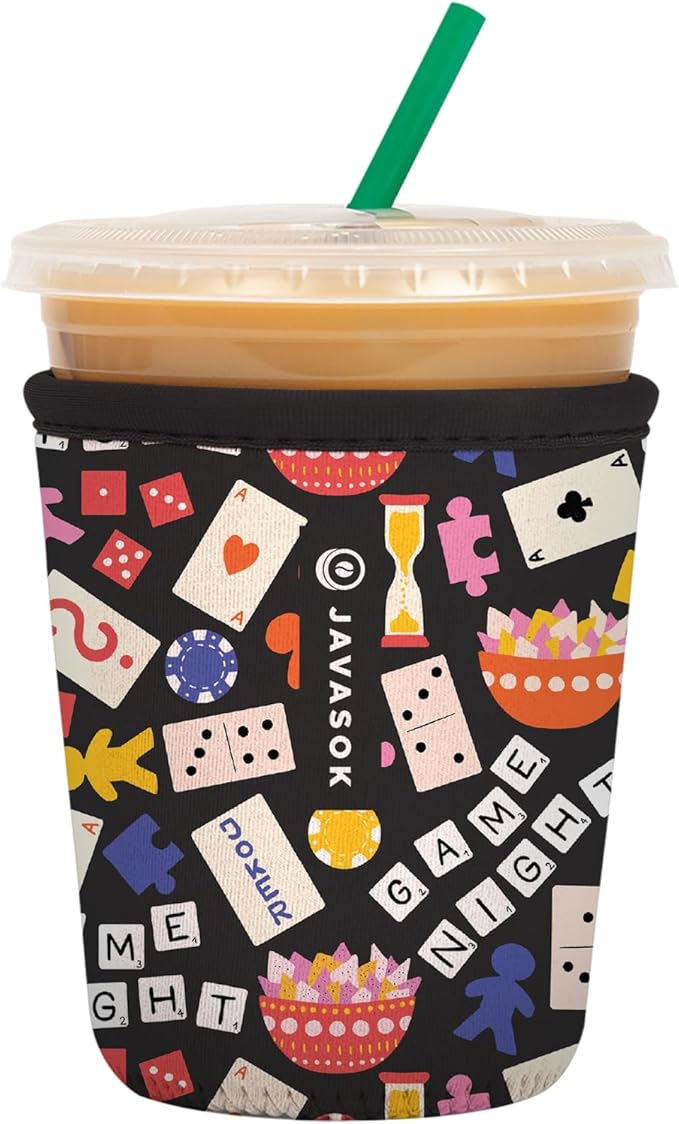 Sok It JavaSok Iced Coffee & Cold Soda Insulated Neoprene Cup Sleeve (Game Night, Small: 16-20oz)