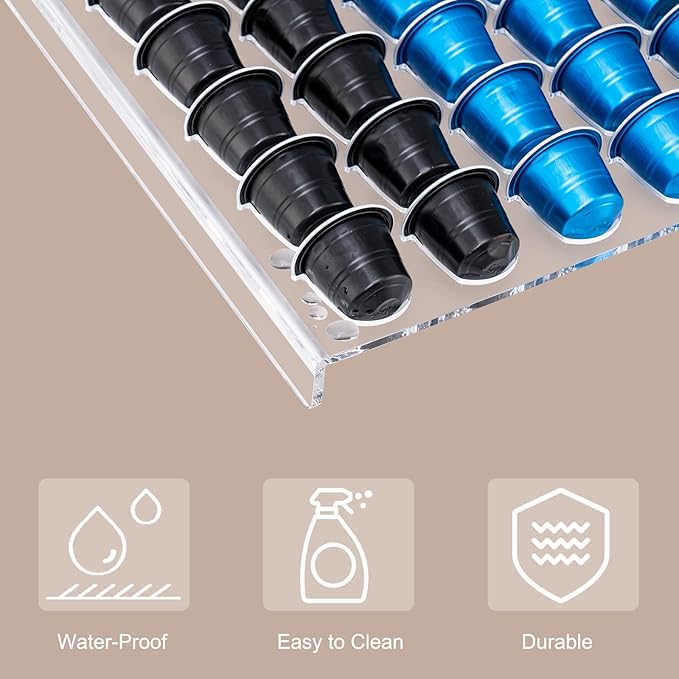 SUMERFLOS Coffee Pod Storage Organizer Tray Drawer, Holds 42 Capsules Compatible with Nespresso original pods Insert for Kitchen Home Office Capsule Drawer Capsule Holder and Organizer - Clear