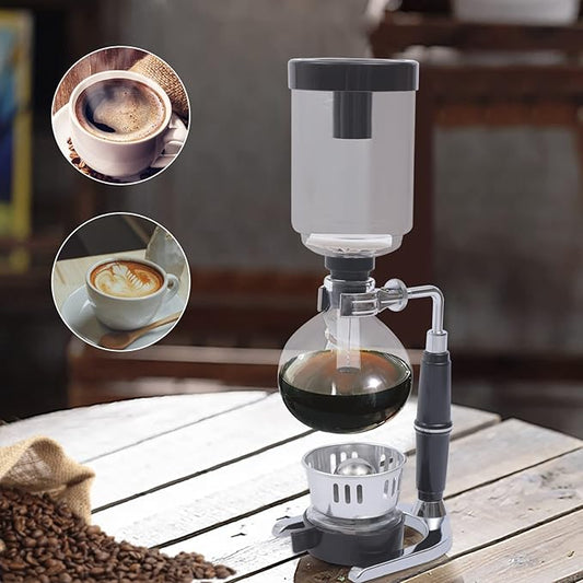SHATUOA Vintage Siphon Coffee Maker 3-Cup (360ml), Glass Siphon Pot with Spoon & Stir Stick, Rich Flavor Extraction with Alcohol Lamp, Elegant Home/Office/Café Brewer
