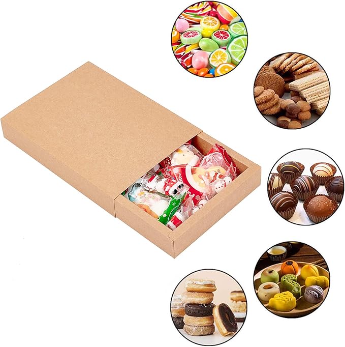 BENECREAT 10 Pack 7.8x6x1.2 Inch Large Kraft Treat Box Paper Drawer Candy Box for Small Dessert, Candy, Mini Soaps and Other Party Favors