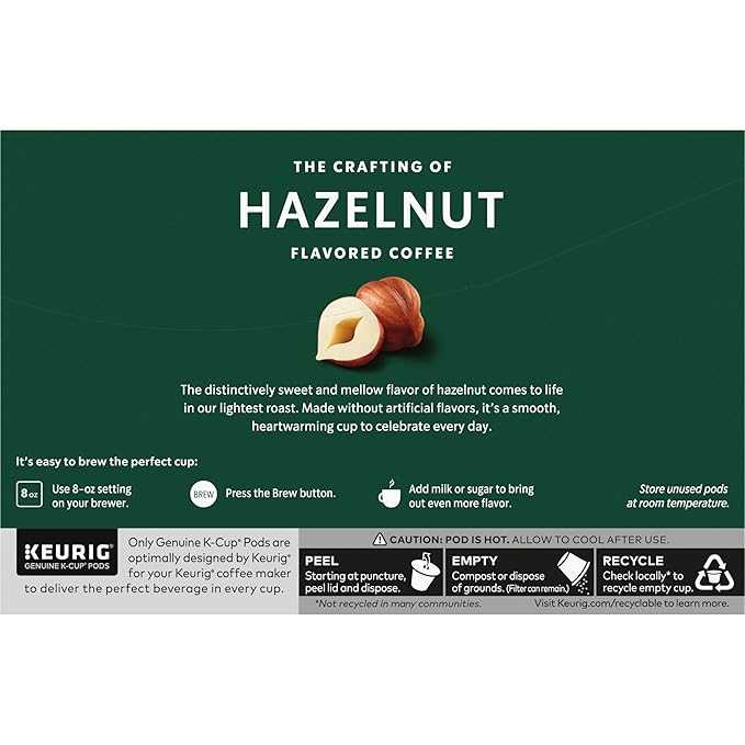 Starbucks K-Cup Coffee Pods, Flavored Hot or Iced Coffee, Hazelnut, 60 Keurig Pods