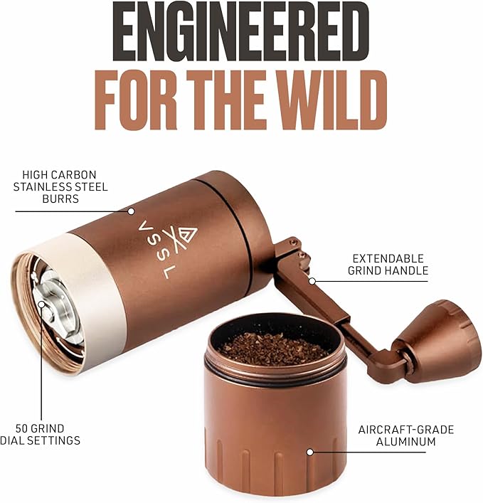 VSSL - Nest Pour Over Coffee Kit + Java G25 Bean Grinder Bundle | Coffee for Camping | Pour Over Dripper | Two 10oz Stainless Steel Travel Mugs | Cream/Bronze