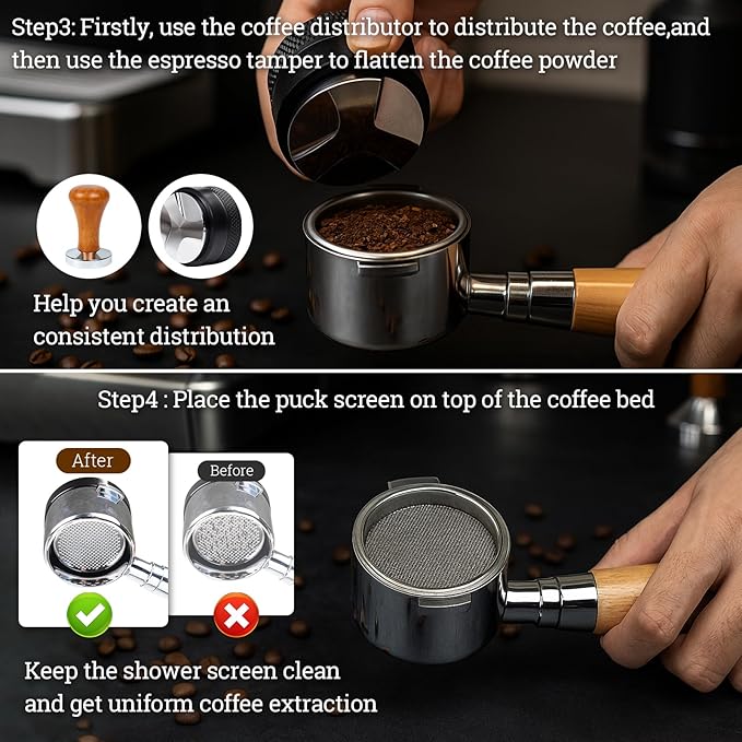 28PCS Espresso Accessories Kit,58mm Espresso Tamper Tools,Includes Wood Station,Distributor,Stirrer,Dosing Funnel,Brush,Puck Screen,Frothing Pitcher,Latte Pen,Powder Ring,Towel,Decorative Stencils