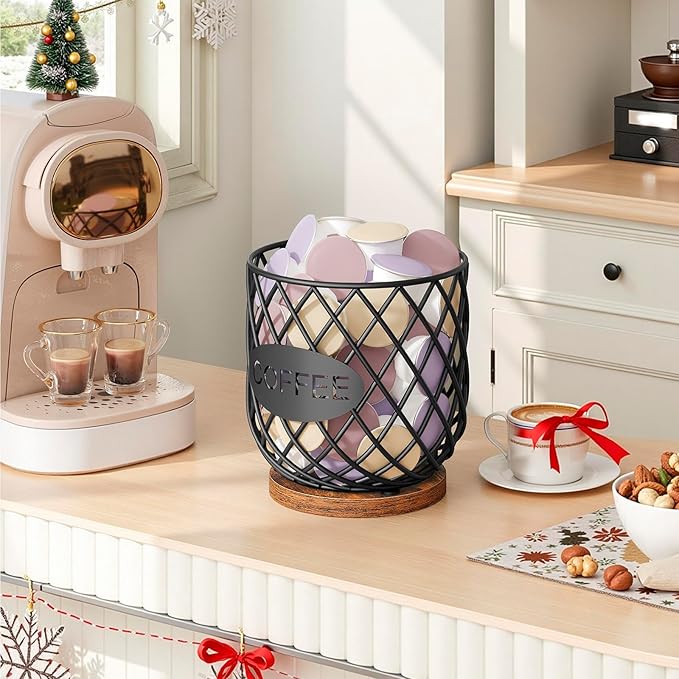 Coffee Pod Holder Organizer, Holder for K Cup, Large Capacity Coffee Pod Basket, Versatile Coffee Capsule Storage Organizer, for Kitchen Countertop, Rustic Brown KH09BR