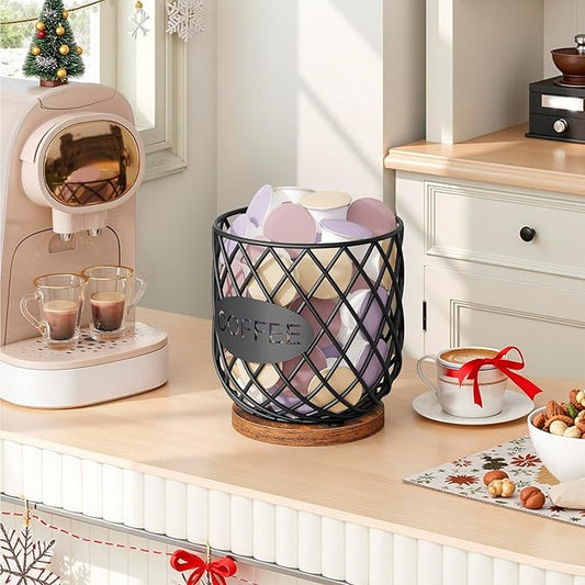 Coffee Pod Holder Organizer, Holder for K Cup, Large Capacity Coffee Pod Basket, Versatile Coffee Capsule Storage Organizer, for Kitchen Countertop, Rustic Brown KH09BR