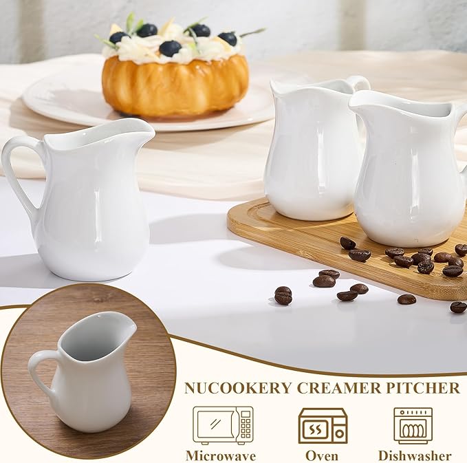Nuanchu 12 Pcs 3 oz Small Creamer Milk Pitcher, Classic White Porcelain Creamer with Handle, Ceramic Maple Syrup Dispenser, Coffee Dairy Container for Milk Sauce Salad, Microwave
