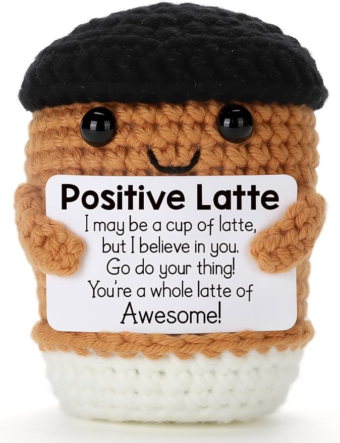 Funny Positive Valentines Day Crochet Coffee Birthday Gifts for Women Men Teacher Coworkers Friends, Thank You Appreciation Handmade Emotional Gifts for Coffee Lovers