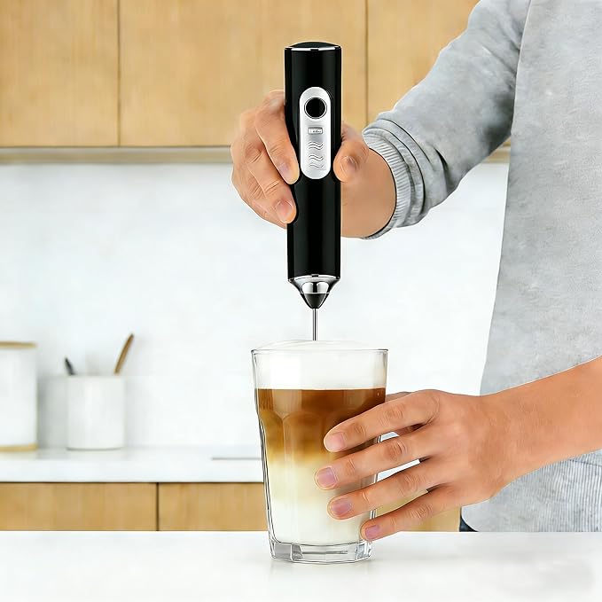 Milk Frother Handheld for Coffee, Rechargeable Hand Frother Wand, Electric Whisk 3 Speed Adjustable, Drink Mixer with Stainless 2 Whisks, Foam Maker for Latte Cappuccino Matcha