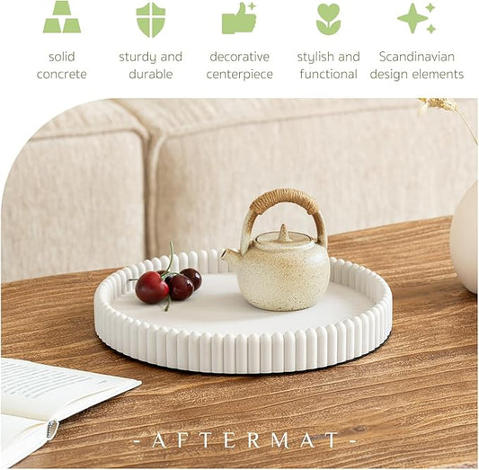 Coffee Table Tray, Home Decor Round Tray, Concrete White Coffee Table Decor Trays, Serving Decorative Trays for Dining Table