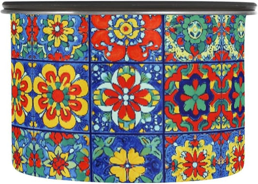 Stainless Steel Coffee Storage Containers with Airtight Lid, Colorful Mexican Talavera 30oz Food Storage Container Kitchen Canister for Tea, Coffee Beans, Ground, Sugar Storage