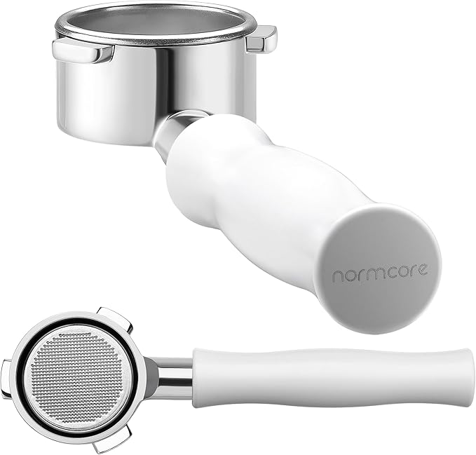 Normcore 54mm Bottomless Portafilter Fits Breville Sage Barista Express Machines, Barista-Grade Naked Espresso Tool, Included 18g Filter Basket, Anodized Aluminum Handle, White
