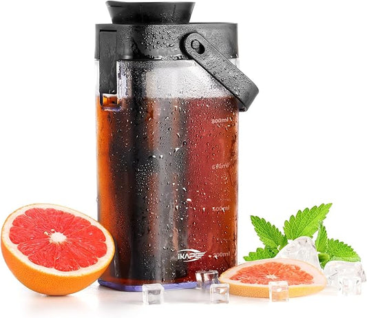 IKAPE 33.8oz Cold Brew Coffee Maker with Removable Filter, Leak-proof Spout for Iced Coffee, Tea & Flavored Drinks, Space Saving Tritan Pitcher