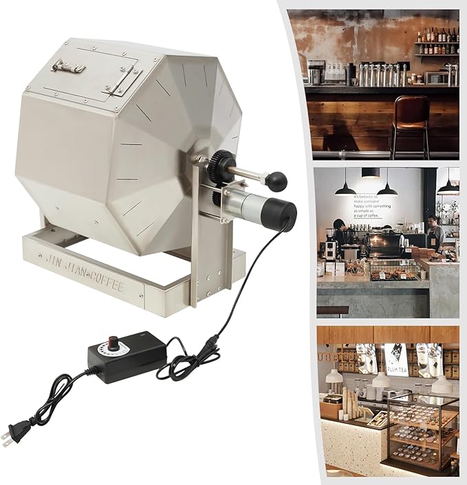 Nwkxnrt 14.5L Coffee Roaster Machine Stainless Steel Drum Type with 5-45 RPM Speed Controller, 14W Motor Electric Bean Baker for Home and Commercial Roasting