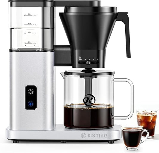 Kismile 8-Cup Drip Coffee Maker,Automatic pour over coffee machine,Portable Stainless Steel Coffee Maker, Dishwasher Safe, SCA Standard, 1200L/40 ounce, Hot & Iced, Silver