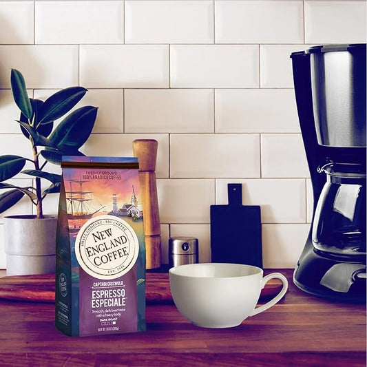New England Coffee Espresso Especiale Dark Roast Ground Coffee, 10oz Bag (Pack of 3)