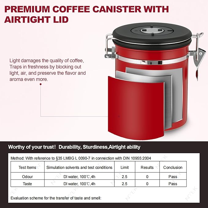 ShanSon Coffee Canister Airtight Coffee Container Stainless Steel Coffee Bean Storage Container with Scoop Coffee Canister for Beans Grounds Sugar Flour Tea Cereal,22OZ,Red