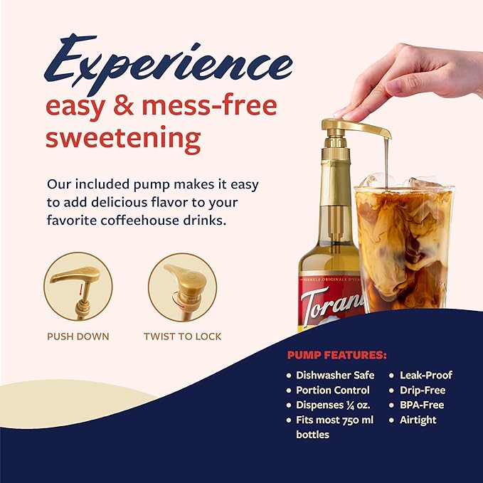 Torani Coffee Syrup, Macadamia Nut Flavoring for Drinks, Glass Bottle with Pump Included, 25.4 Fl Oz