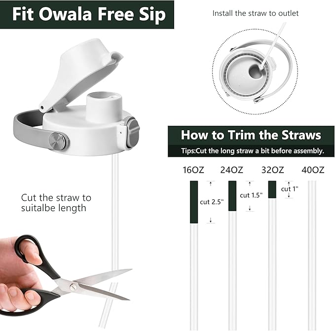 2 IN 1 Replacement Lid for Owala Freesip, Compatible with Owala Cup 16oz 24oz 32oz 40oz, One Button Water Bottle Top Lid Replacement Accessory and Straws, Leakproof, BPA-Free, Ash White