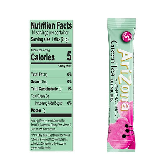 AriZona Green Tea with Ginseng and Honey - On-the-Go Powdered Drink Mix, 0.07oz - 10ct Boxes (Pack of 24)