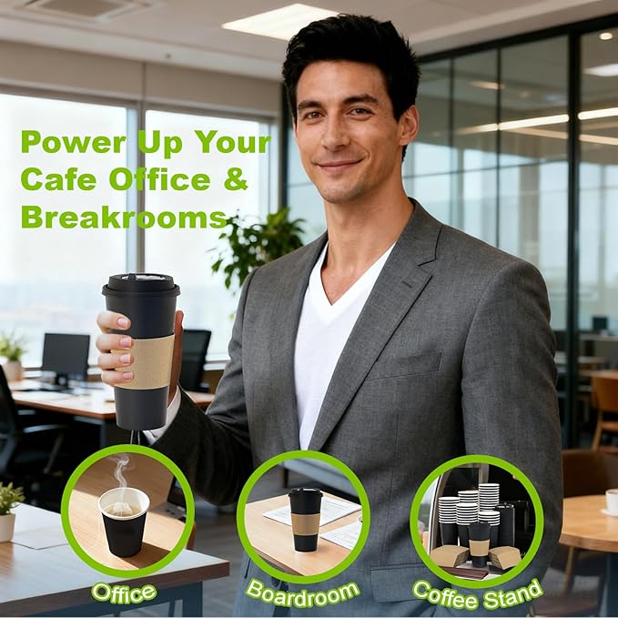 12 oz PLA Black Eco Friendly Cups 100 Packs Sustainable Plant Based Leak Resistant for Cafes Offices Events