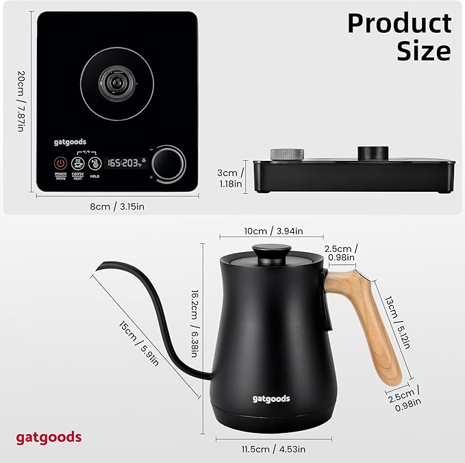 Electric Gooseneck Kettle – Precise Temperature Control, 1200W Fast Boil, Keep Warm Feature, Ideal for Pour-Over Coffee and Tea, 27oz Stainless Steel Interior