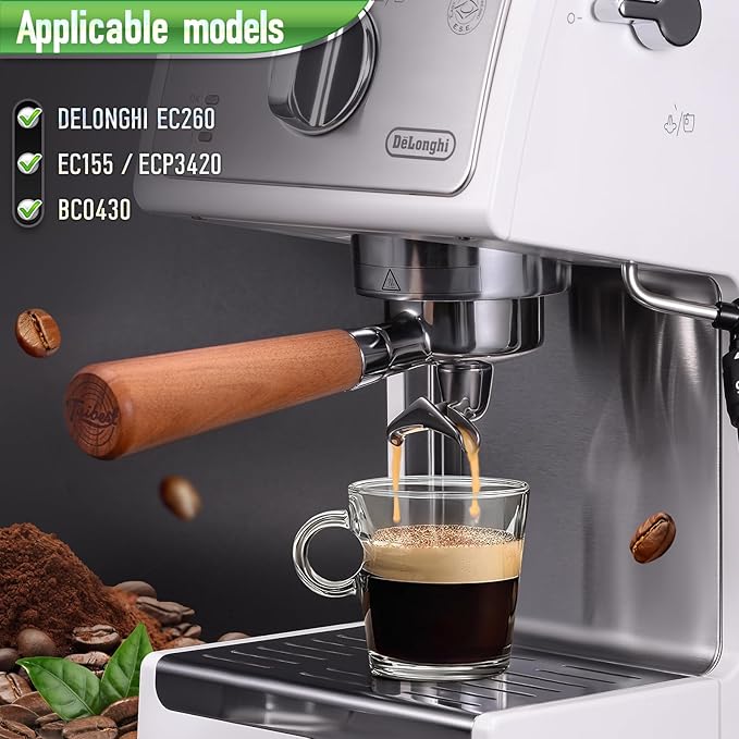 51mm 2 Ear Portafilter for DeLonghi EC260/EC155/ECP3420/BCO430- Stainless Steel Handle with Precision Basket and Siam Rosewood Grip