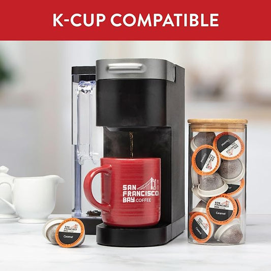 San Francisco Bay Compostable Coffee Pods - Caramel (80 Ct) K Cup Compatible including Keurig 2.0, Flavored, Medium Roast