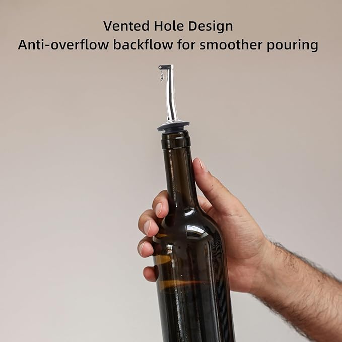 LEGERM 7-Piece Stainless Steel Flip Top Oil Pour Spouts with Funnel - Leakproof Speed Pourer Nozzles for 3/4" Bottles | Universal for Olive Oil, Vinegar & Liquor