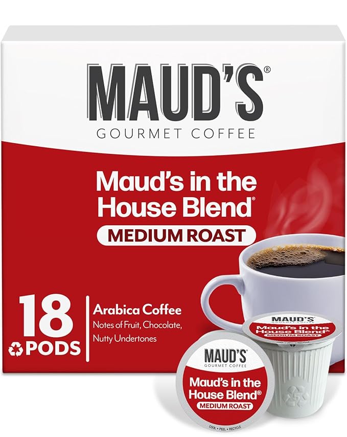 Maud's Medium Roast Coffee Pods, 18 ct, Recyclable Single Serve Pods – 100% Arabica Coffee, Compatible with Keurig K Cups Maker