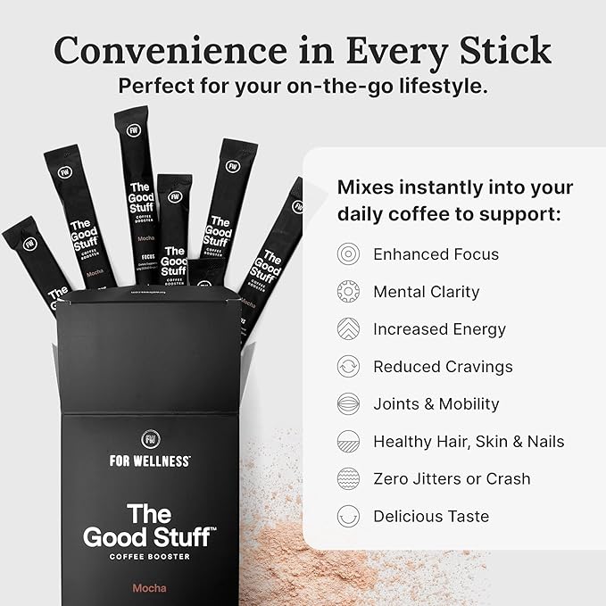For Wellness The Good Stuff Focus | Healthy Mocha Coffee Creamer Powder with Collagen, MCT Oil & L-Theanine | Keto Non-Dairy Coffee Booster for Focus & Energy | 30 Servings
