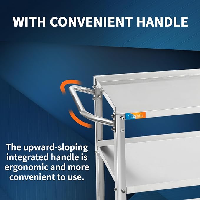 Treshin 3 Tier Stainless Steel Utility Cart Commercial Heavy Duty Rolling Cart Food Storage Service Trolley with Handle and Wheels for Kitchen Restaurant Hospital Lab and Hotel 19" W x 31" L x 34" H