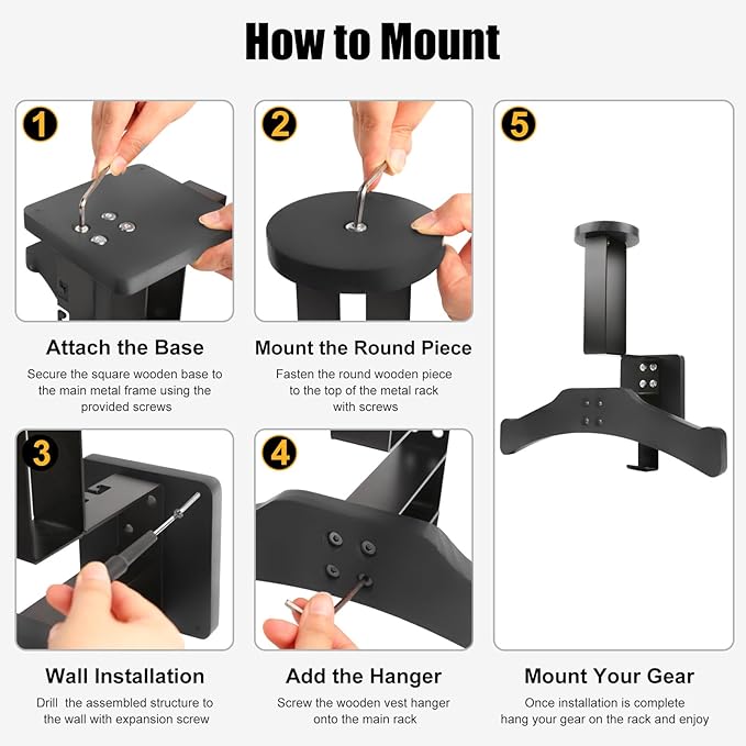 Tactical Gear Stand, Supports 100 LBS Wall Mounted Police Gear Rack, Heavy-Duty Body Armor Stand, Solid Wood Airsoft Plate Carrier Hanger, Motorcycle Helmet Holder Wall Mount