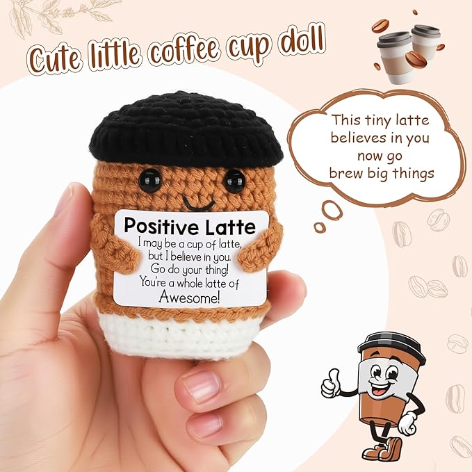 Funny Positive Valentines Day Crochet Coffee Birthday Gifts for Women Men Teacher Coworkers Friends, Thank You Appreciation Handmade Emotional Gifts for Coffee Lovers