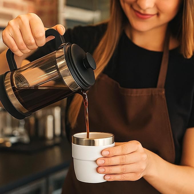 Zenbo 4 oz Espresso/Coffee Cups, Ceramic-Lined Double Wall Vacuum Insulated 18/8 Stainless Steel, Stackable & Dishwasher Safe, Space-Saving, Compatible with Most Espresso & Coffee Makers, 2 Pack