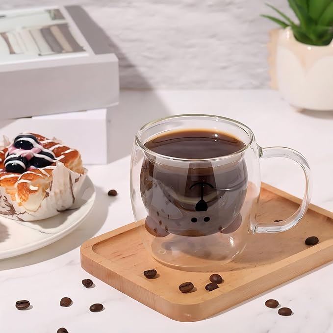 Patelai Cute Bear Tea Cup Double Wall Glass Milk Coffee Bear Mug with Handle Insulated Espresso Christmas Beer Cup Cute Birthday Gift for Women Men Valentine, 250 Ml/ 8. 4 oz(White,1 Piece)