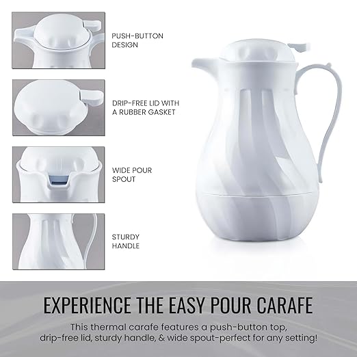 OCS Parts Set of 6 Easy Pour Thermal Coffee Carafes | 11-Inch Insulated Hot and Cold Beverage Pitcher Server for Coffee, Tea, Hot Chocolate and Water | 64-Ounce | White