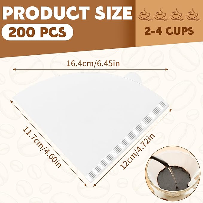 DTFMZOV 200 Count Cone Coffee Filters, Coffee Filters #2 Disposable, V60 Cone Paper Filter for Pour Over and Drip Coffee Maker, Suitable for Home Coffee Shop (White，2-4 Cup)