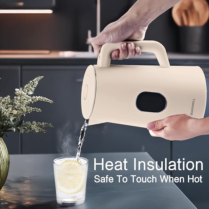 1.5L Electric Kettle Stainless Steel, Double Wall Cool Touch Teapot, Fast Boil,5 Temperature Control, LED Display, Auto Shut-Off,Keep Warm Function,Cream White