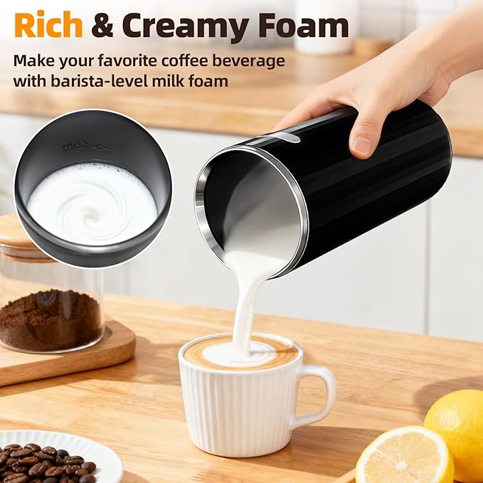 Milk Frother, 6-in-1 Electric Milk Steamer, 8.5oz/250ml Automatic Warm and Cold Foam Maker and Milk Warmer for Latte, Cappuccinos, Macchiato, From the Makers of Instant 400W, Black