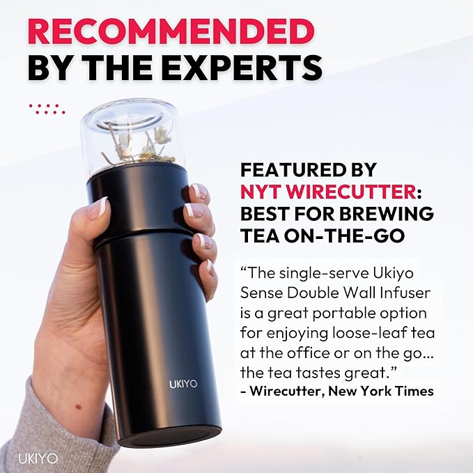 Ukiyo Steel Premium Stainless Steel and Glass Tea & Fruit Infuser Bottle - Travel Tumbler with Stainless Steel Filter