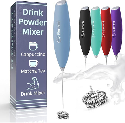 Elementi Frother Wand - Easy to Use Milk Frother & Handheld Electric Stirrer for Powder Drinks, Durable and Powerful Coffee & Protein Powder Mixer Wand (Pastel Blue)
