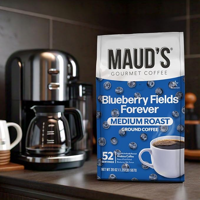 Maud's Blueberry Flavored Medium Roast Ground Coffee, 2 Bags (40oz), 100% Arabica Coffee, 104 Servings