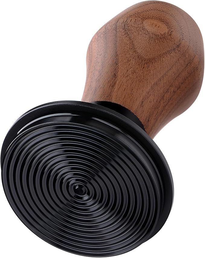 Normcore 58mm Espresso Tamper, Spring-Loaded Coffee Tamper with Titanium PVD Ripple Base, Genuine American Walnut Handle