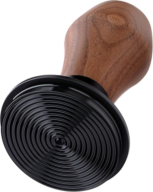 Normcore 58mm Espresso Tamper, Spring-Loaded Coffee Tamper with Titanium PVD Ripple Base, Genuine American Walnut Handle