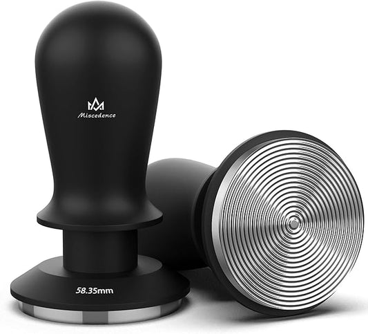 Espresso Tamper 58.35mm - Calibrated Spring-Loaded Coffee Tamper with Constant Pressure, Triple-Spring Impact & Sound Feedback for Barista Home Use (Black, 58.35mm)
