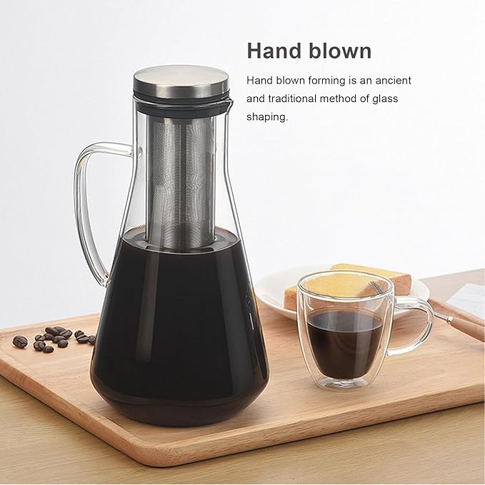 Haofy Cold Brew Coffee Maker, Thickened Borosilicate Glass with 304 Stainless Steel Filter, Airtight Sealing for Freshness, for Ice Tea Hot Tea Fruit Drinks (1600ML)