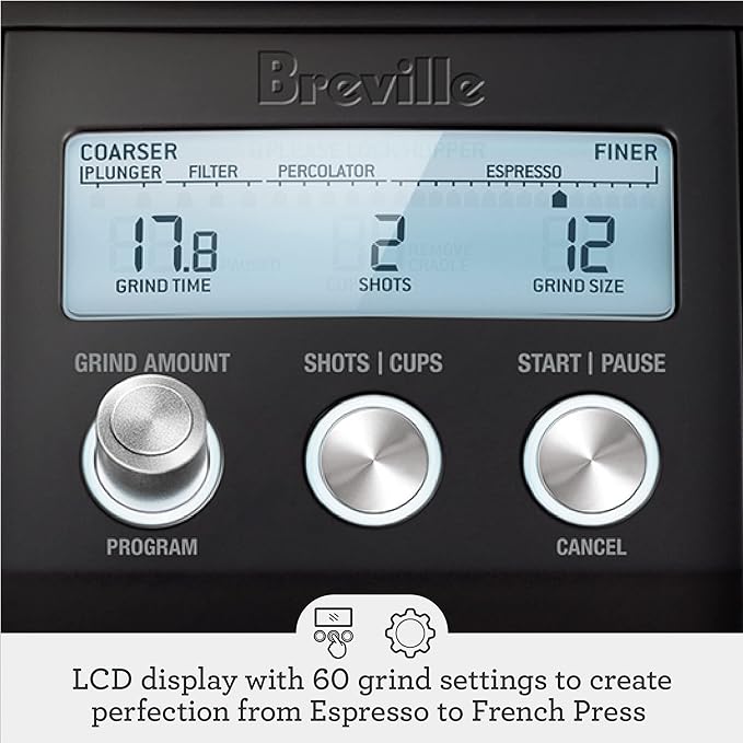 Breville BCG820BTR Smart Grinder Pro for Coffee and Espresso, Black Truffle