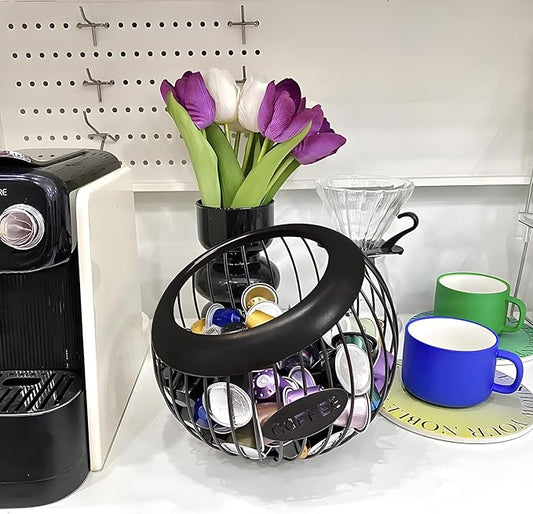 Coffee Pod Holder,K Cup Holders for Counter,Coffee Bar Accessories & Decor,Large Capacity Keurig K-cup Organizer, Nespresso Vertuo Station Organizer,Metal Pods Storage (Black)